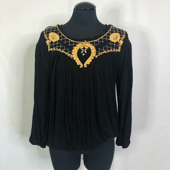Free People Black Begonia Embroidered Blouse - Women’s M - Picture 2 of 5